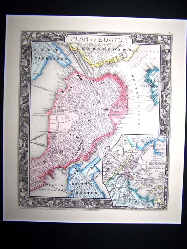 Johnson's Map of Boston printed in 1860 and now custom framed and matted. — image 3
